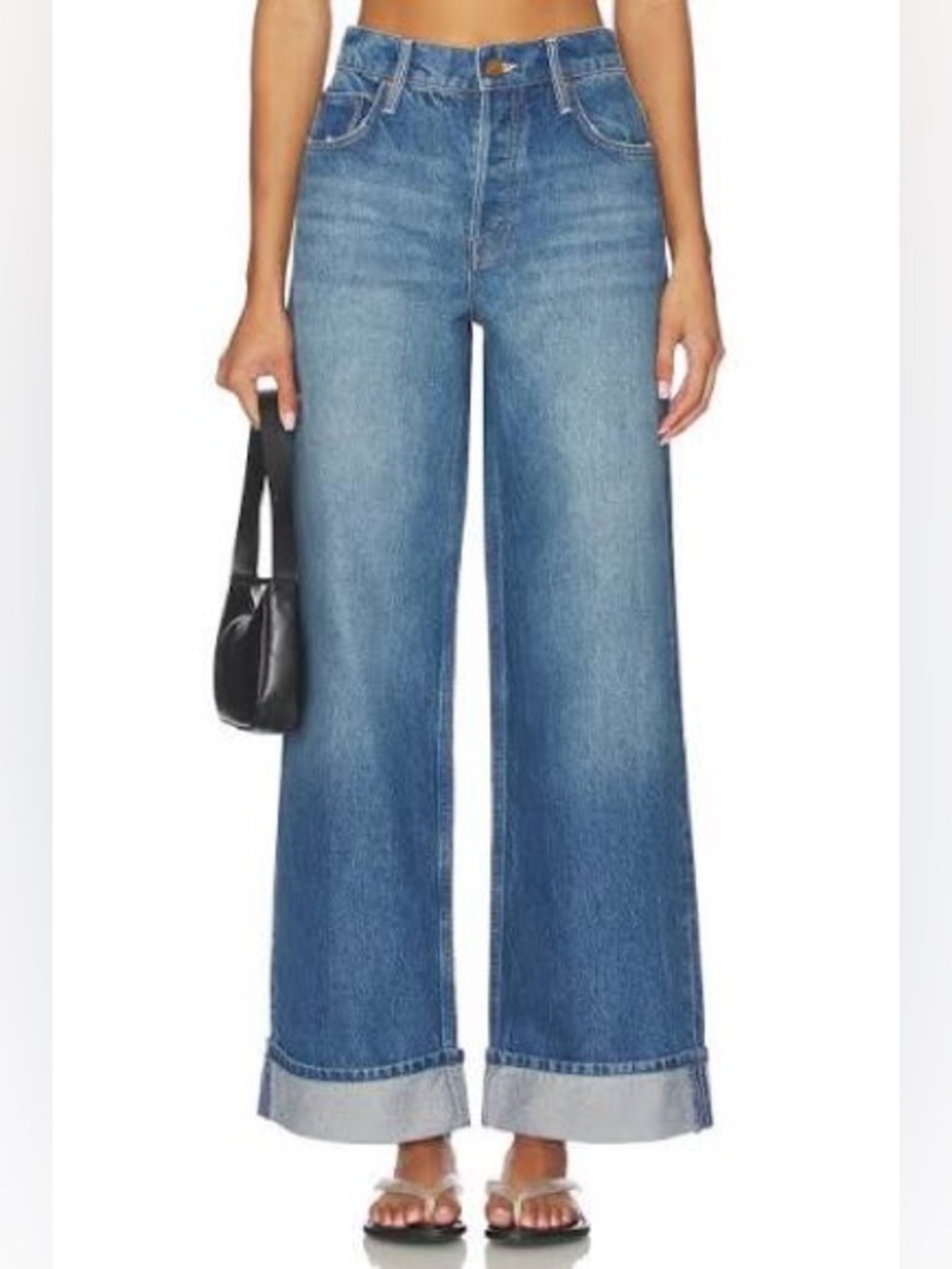 NWT MOTHER SNACKS Wide-Leg Jeans Smoothie Skimp in Hot Stuff Medium Blue Wash 27